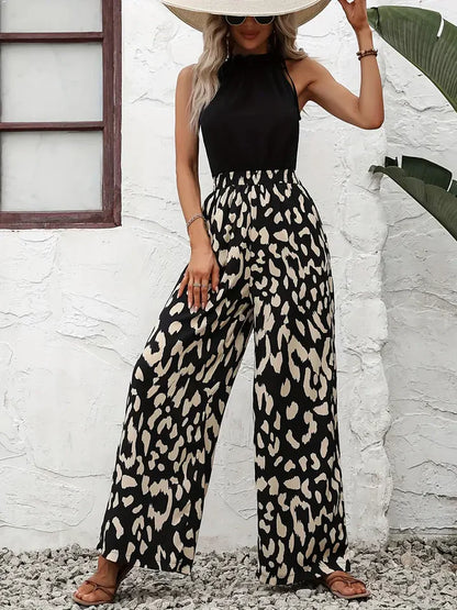 Women's leopard print wide leg pants
