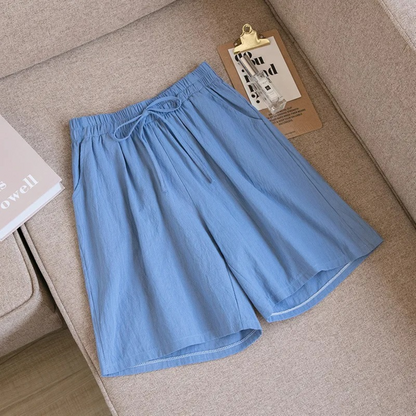 Women's Loose-Fit Shorts - Breathable Cotton Linen - Elastic Waist with Drawstring