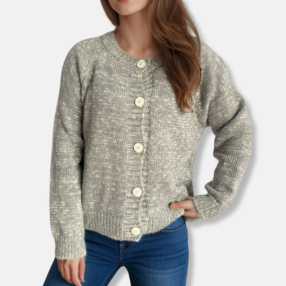 Women’s Cardigan - Knit - Relaxed Fit - Crew Neck - Long Raglan Sleeves
