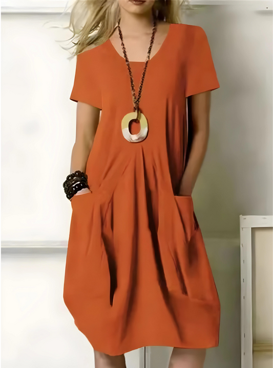 Loose Fit Knee Length V-Neck Dress