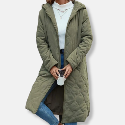 Sienna Quilted Hooded Jacket | Relaxed Fit Knee-Length Jacket