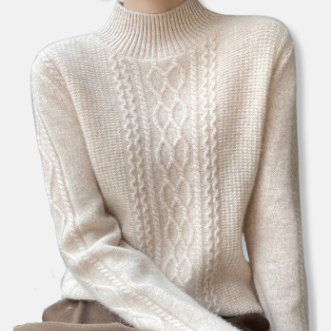 Women’s Sweater - Knit - Relaxed Fit - Mock Neck - Cable Knit Pattern