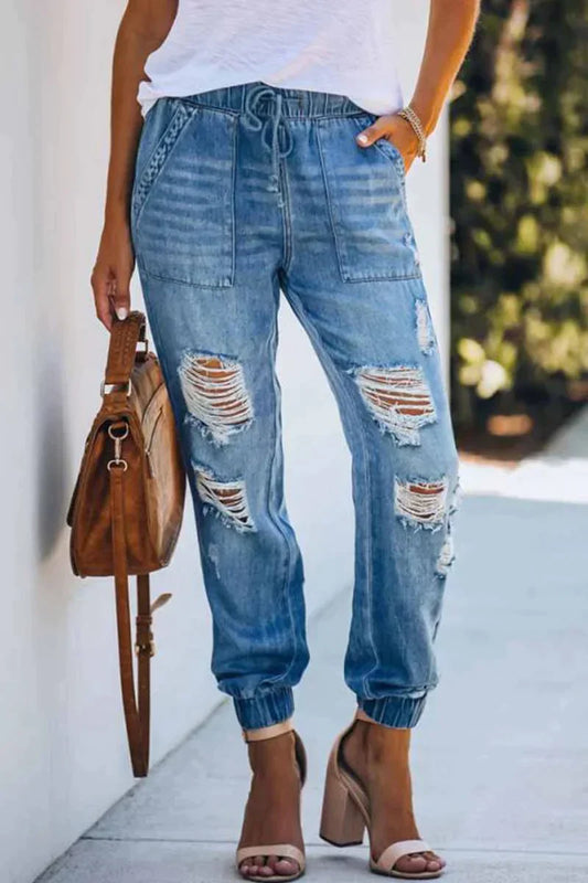 Elastic Waistband Loose Fit Jeans