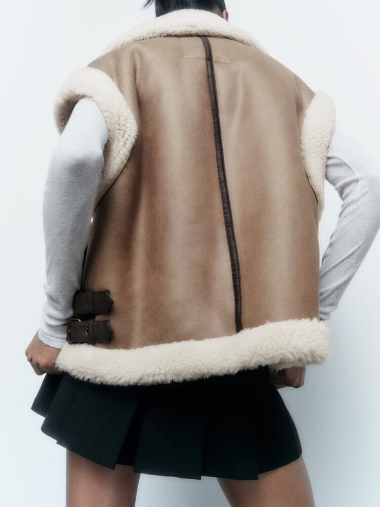 Women's brown fur lapel vest