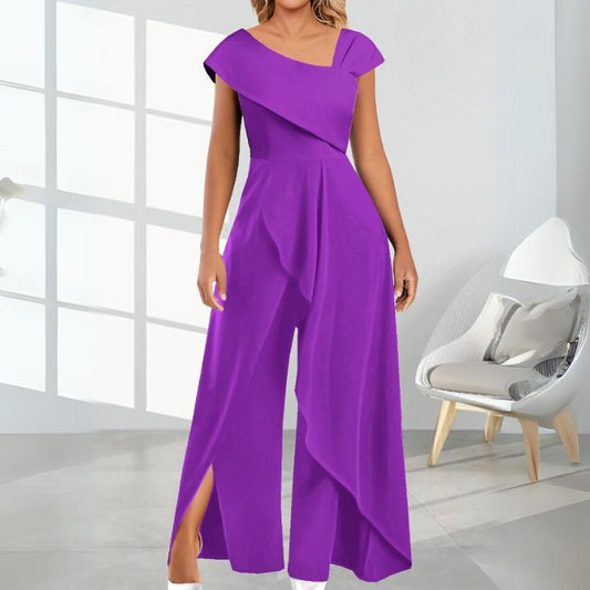Draped One-Shoulder Wide Leg Jumpsuit