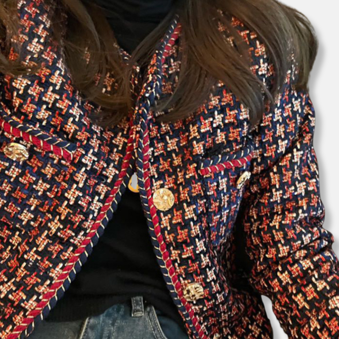 Amelia Regular Fit Tweed Jacket | Button Embellishment Patch Pockets Tweed Jacket