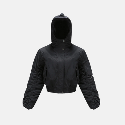 Women’s Cropped Coat – Hooded – Ribbed Cuffs – Urban Style