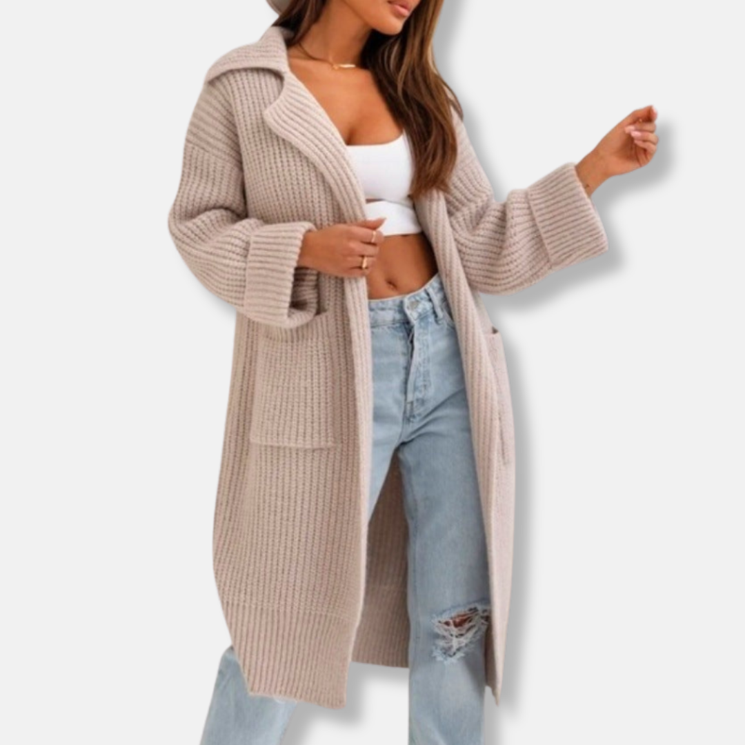 Women’s Long Knit Coat – Wool Blend – Oversized Fit – Hooded with Front Pockets