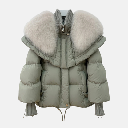 Isla Quilted Relaxed Fit Puffer Jacket | Fur Collar Hip-Length Jacket