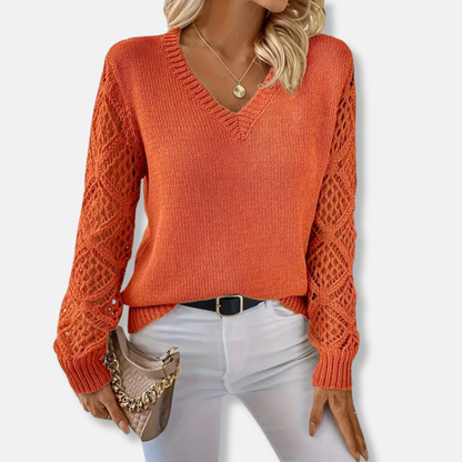 Women’s Sweater - Knit - Relaxed Fit - V-Neck - Long Sleeve - Ribbed Body