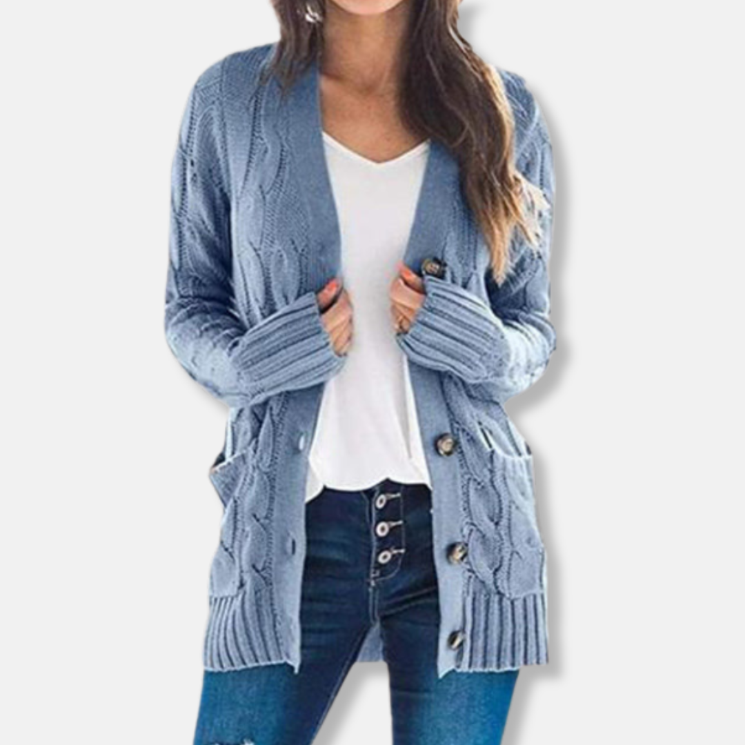 Wool Cable Knit Relaxed Fit Cardigan Sweater