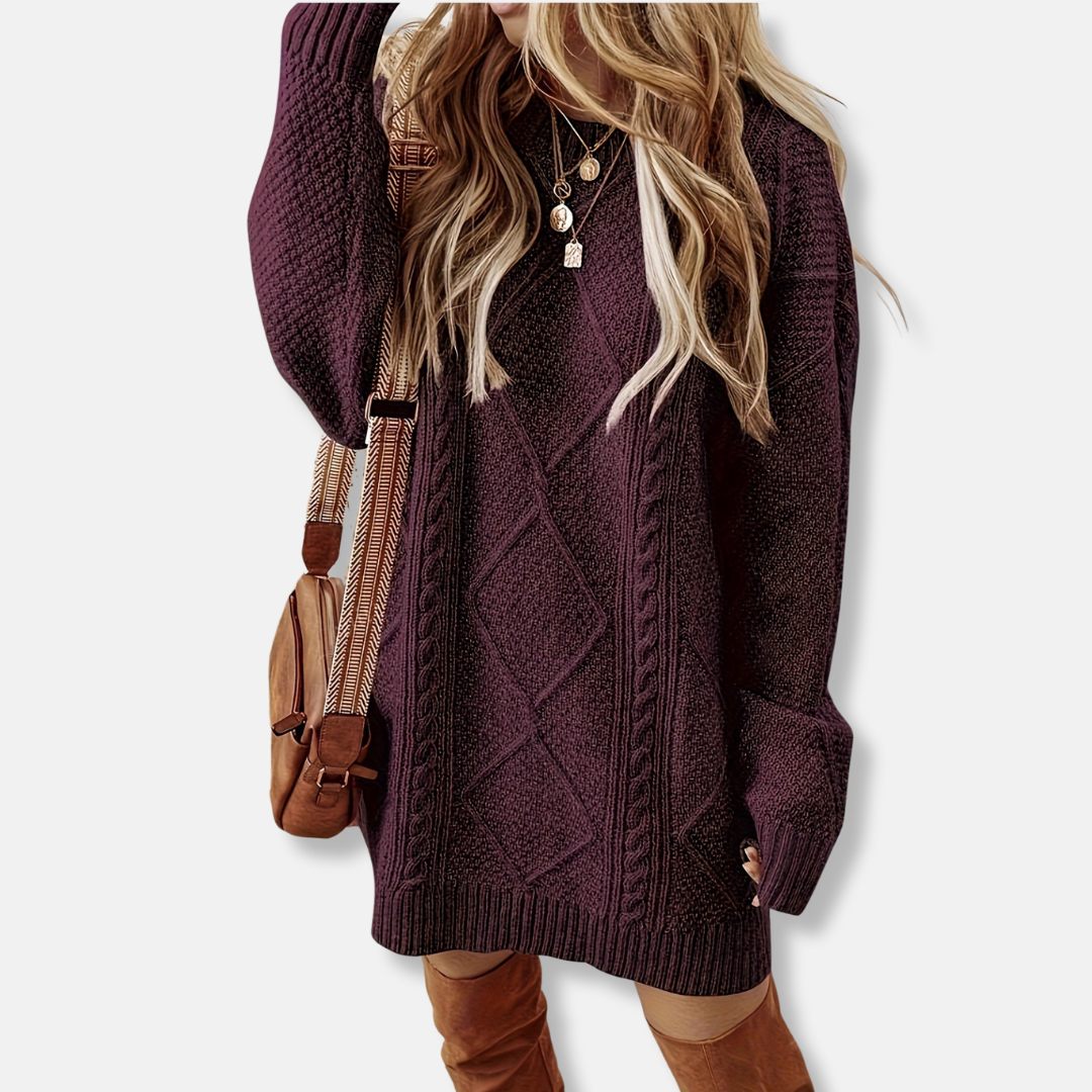 Wool Blend Cable Knit Loose Mini Sweater Dress