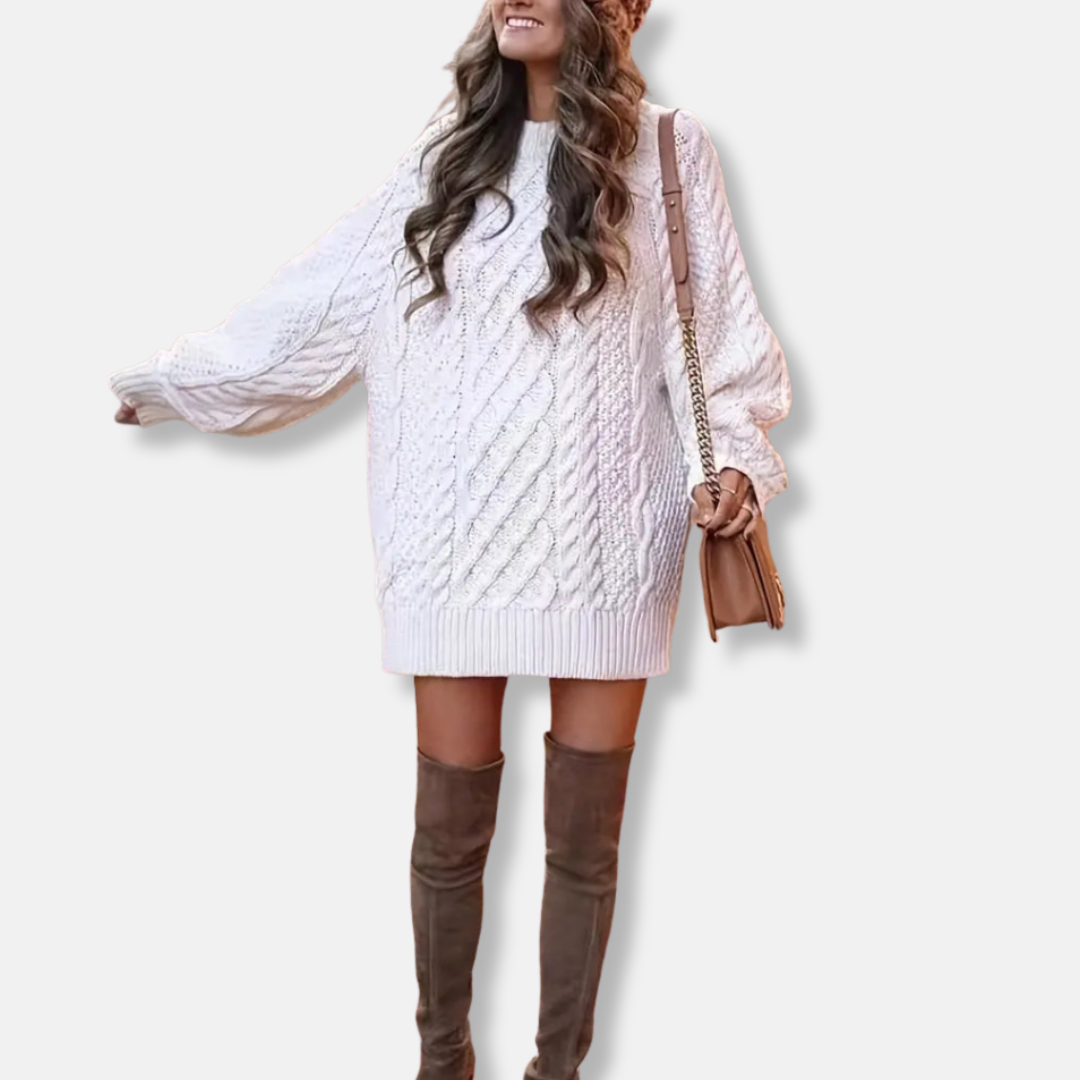 Cable Knit Oversized Wool Blend Sweater Dress 