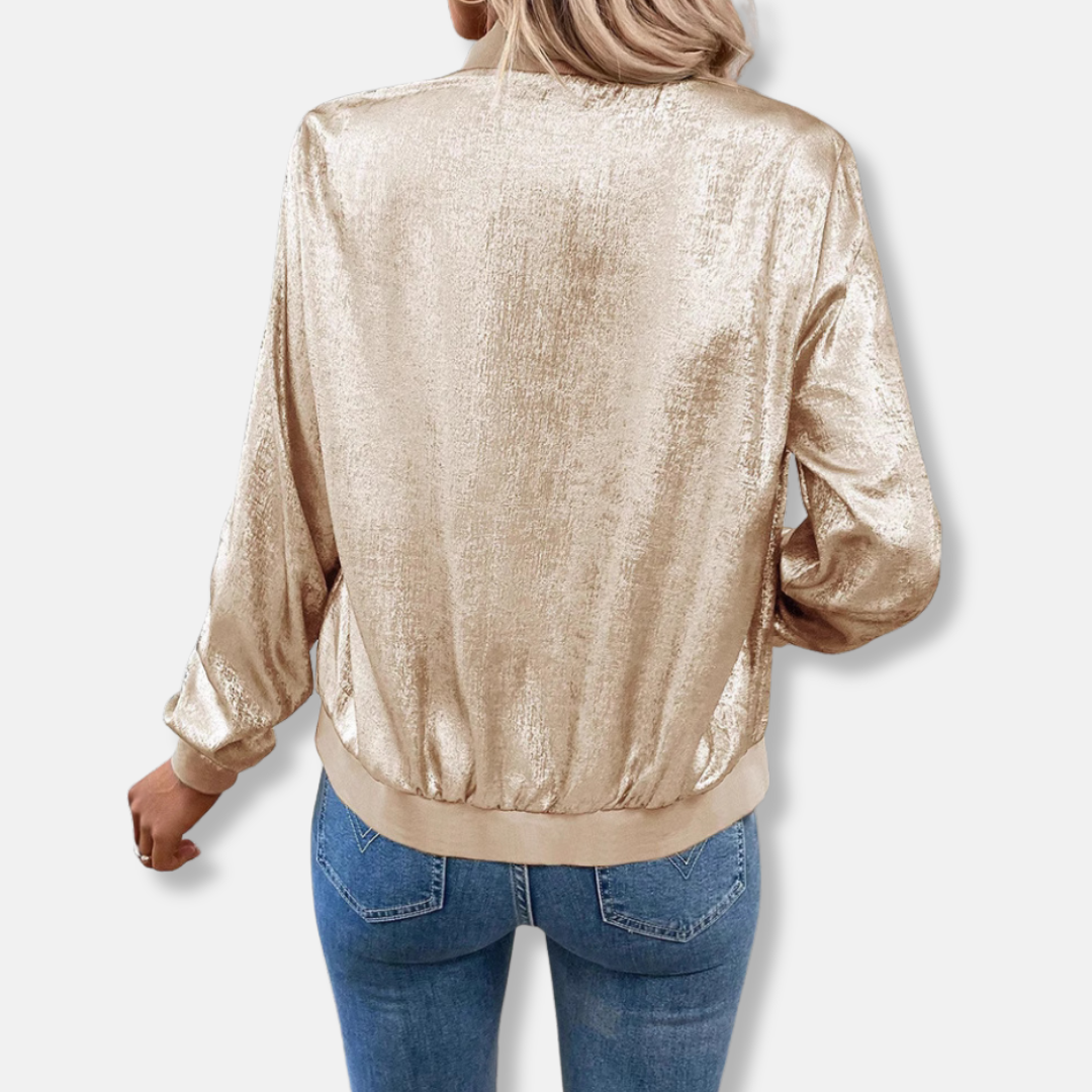 Satin Finish Relaxed Fit Bomber Jacket 