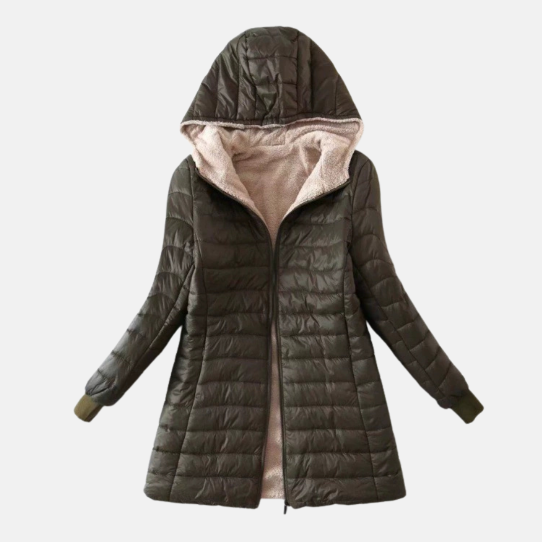 Women’s Puffer Coat – Quilted Insulated – Plush Lined – Hooded Mid-Length Fit