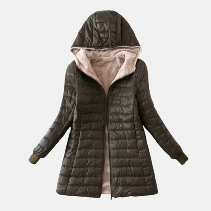 Women’s Puffer Coat – Quilted Insulated – Plush Lined – Hooded Mid-Length Fit