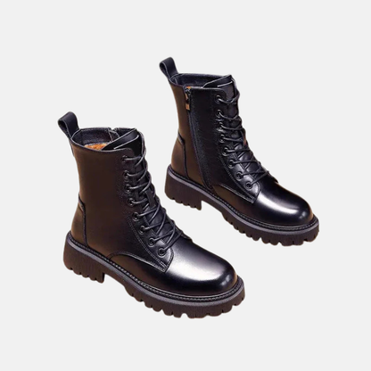 Amelia Leather Lace-Up Ankle Boots | Fur Lined Chunky Sole Boots