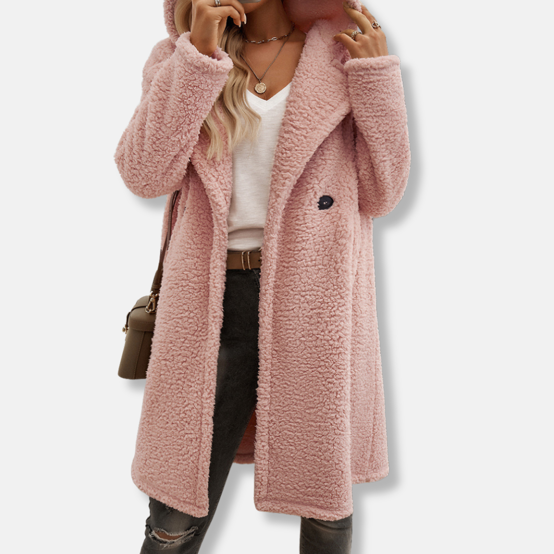 Textured Knit Loose Fit Hooded Coat 