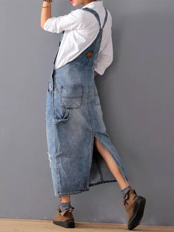 Distressed Relaxed Fit Denim Midi Dress