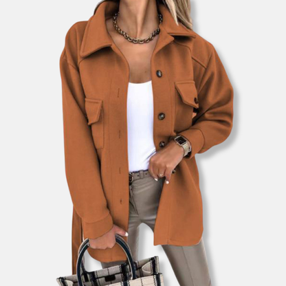 Amelia Wool Collared Shacket | Relaxed Fit Belted Shacket