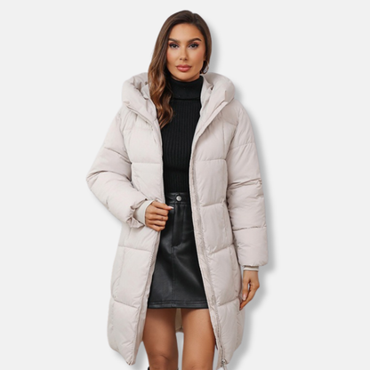 Women’s Hooded Coat – Slim Fit – Quilted Insulated – Mid-Length Padded Outerwear
