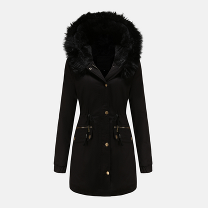 Women’s Parka Jacket – Water-Resistant – Faux Fur Hood – Drawstring Waist – Longline Fit