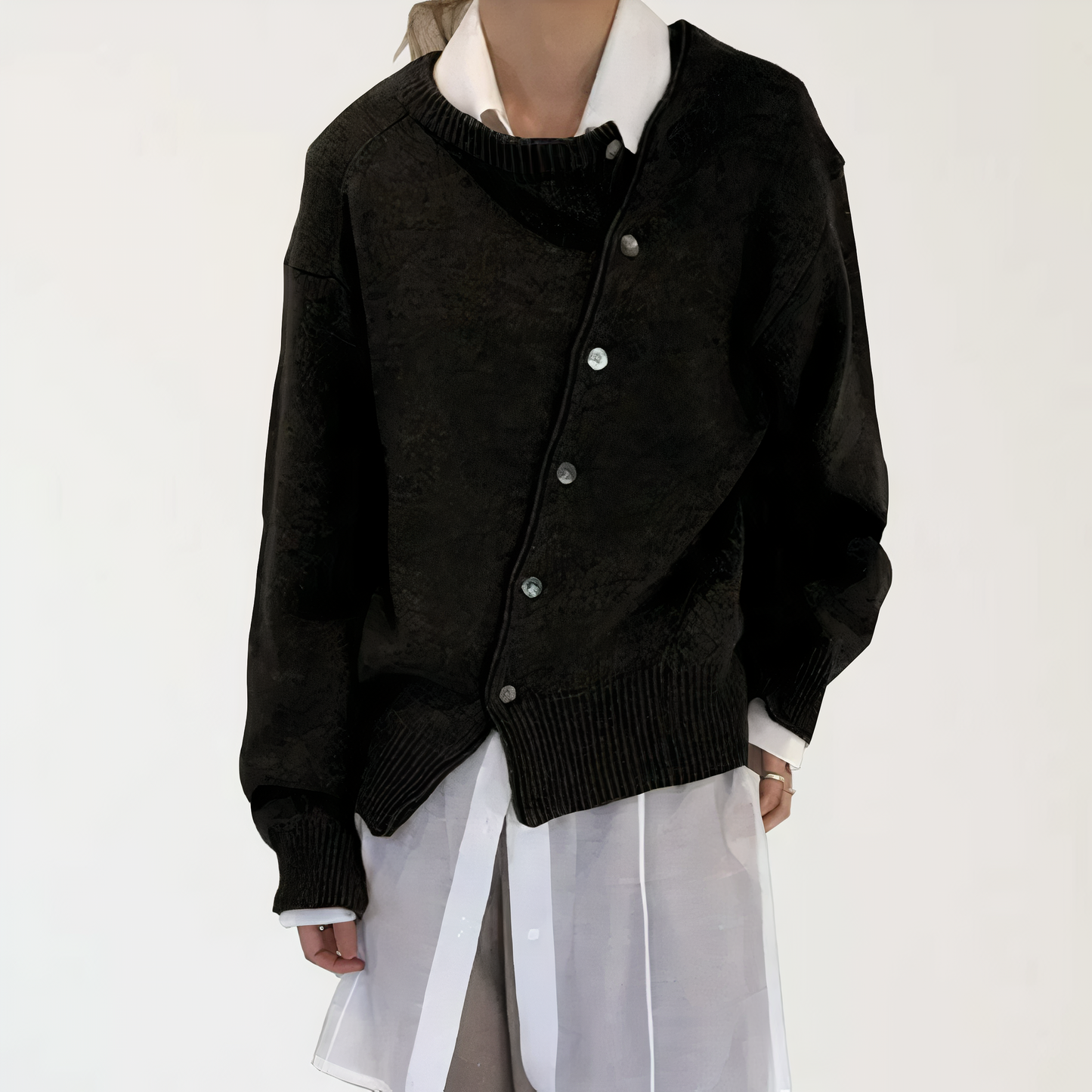 Women's wrap sweater with playful button details
