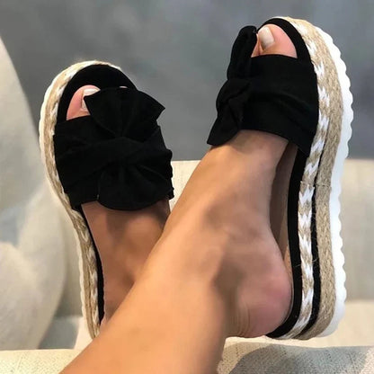 Women's Platform Sandals - Open Toe - Knotted Band - Espadrille Sole - Casual Wear