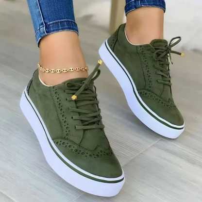 Women's Sneakers - Suede Upper - Lace-Up - Brogue Detailing - Platform Sole