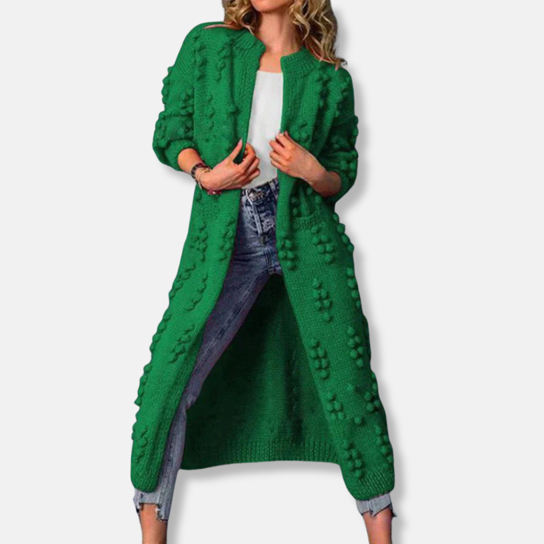 Wool Bobble Knit Relaxed Open Front Cardigan