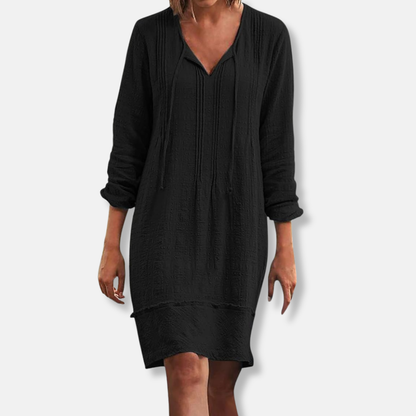 Women's Casual Dress - Knee Length - V-Neck - Long Sleeve Lightweight Textured
