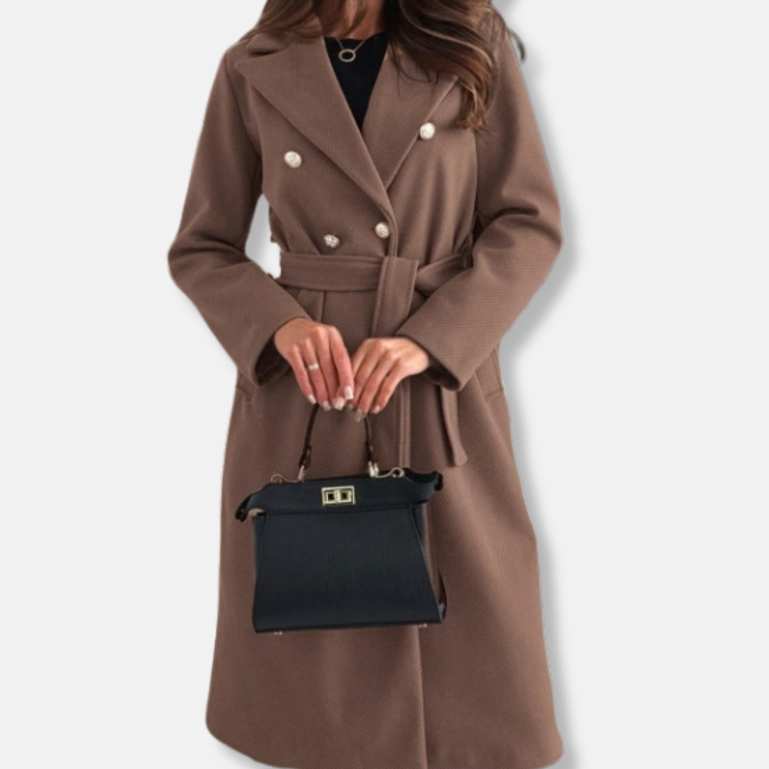Isabella Wool Double-Breasted Trench Coat | Belted Mid-Calf Coat