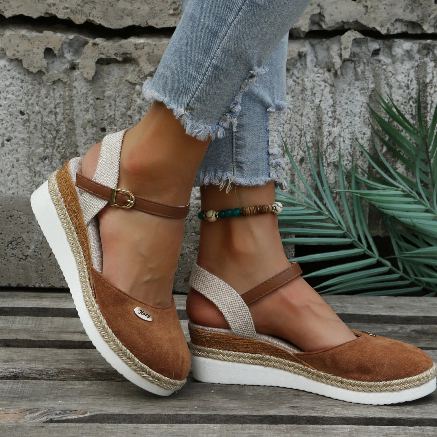 Women's Espadrille Wedge Sandals - Closed Toe - Slingback Strap - Adjustable Buckle