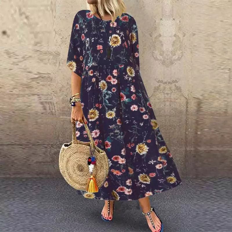 Breezy Floral Relaxed Fit Long Dressnull