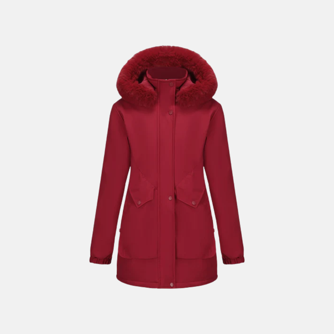 Woven Adjustable Waist Faux Fur Hood Jacket