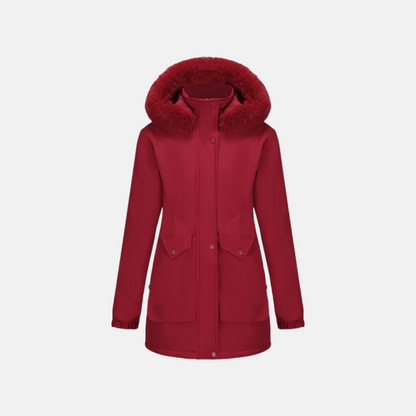 Women’s Jacket - Woven - Mid-Thigh Length - Adjustable Waist - Faux Fur Hood