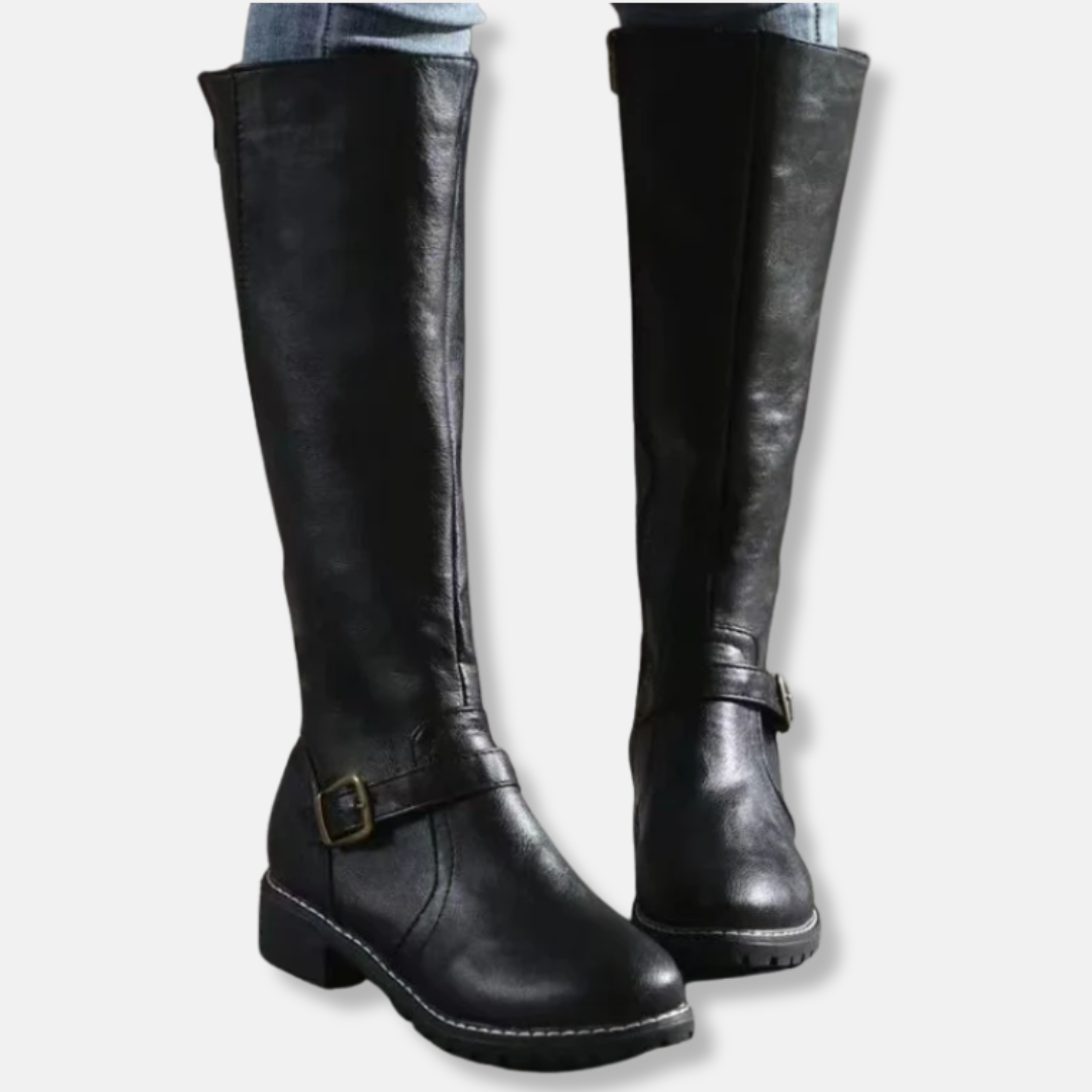Women’s Boots - Leather-Like Material - Knee-High Shaft - Dual Zipper Closure