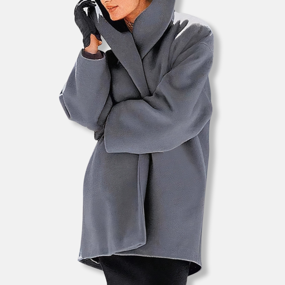 Isla Oversized Coat | Hooded Shawl Collar Midi Winter Coat