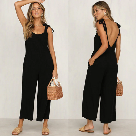 Sleeveless Wide-Leg Shoulder Tie Jumpsuit