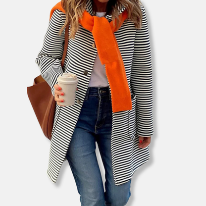 Amelia Cotton Relaxed Fit Trench Coat | Striped Collared Coat