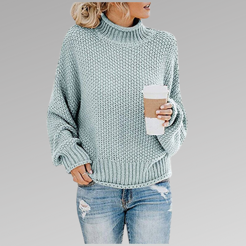 Women's Chunky Knit Sweater - Wool Blend - Oversized Fit - High Turtleneck Warm Pullover