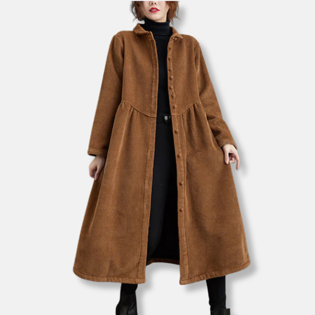 Corduroy A-Line Loose Fit Long Coat 