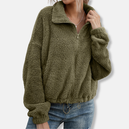 Sienna Fleece Cropped Relaxed Fit Jacket | Collared Long Sleeve Jacket