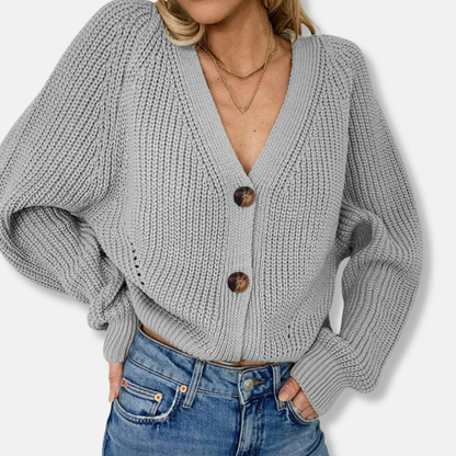 Isla Chunky Knit Cardigan Sweater | Relaxed Fit V-Neck Cardigan Sweater