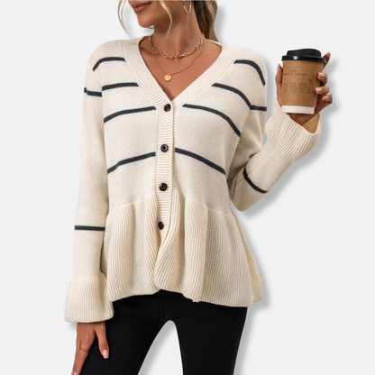 Women’s Cardigan - Fine Gauge Knit - V-Neck - Hip Length - Button Closure