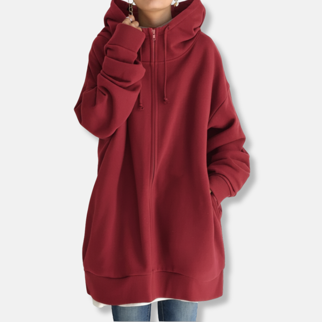 Women’s Hoodie – Oversized Fit – Plush Fleece Feel – Zip Front – Long Sleeve Casual Wear