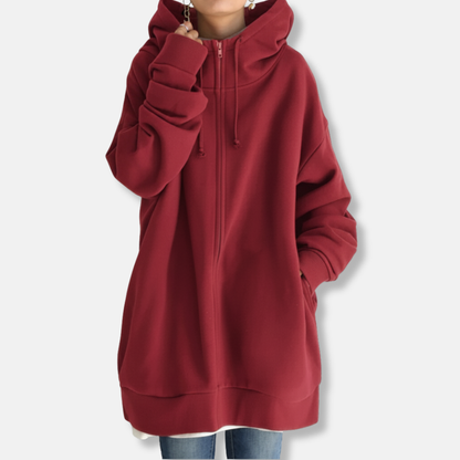 Women’s Hoodie – Oversized Fit – Plush Fleece Feel – Zip Front – Long Sleeve Casual Wear