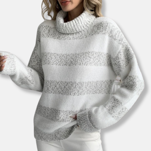 Plush Knit Striped Loose Fit Pullover Sweatshirt 