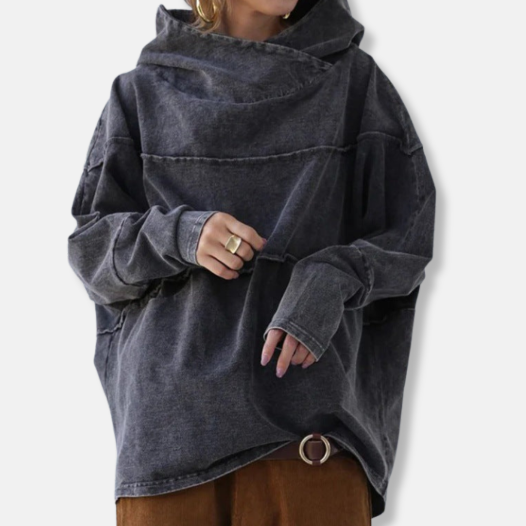 Isla Oversized Pullover Hoodie | Draped Cowl Neck Distressed Hoodie