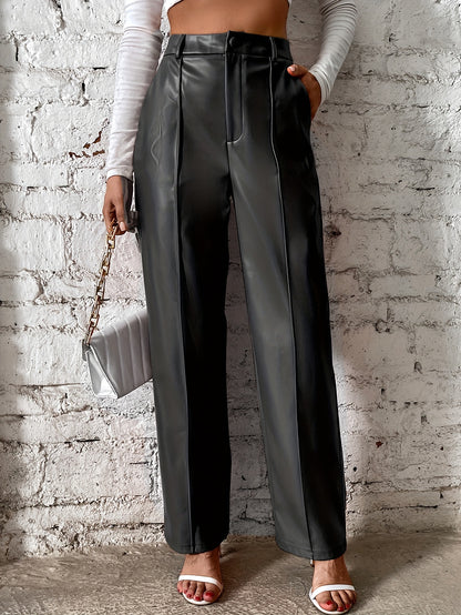 Solid color high-waist straight casual pants for women